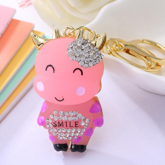 Keychain Sparkling Rhinestones Inlaid Cow Design Key Chain Decorative Good Luck Keyring Bags Wallets Cars Accessory