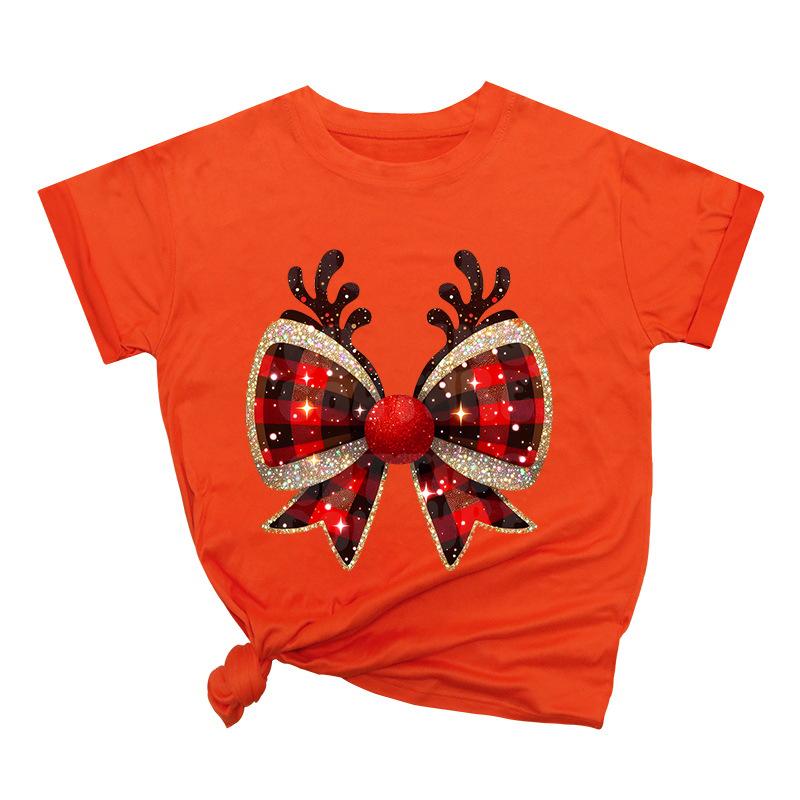 Weihnachtsschleife Kreativ Bedruckt Trendig Baumwoll-Top Lässige Sportbekleidung Locker Damen-T-Shirts Damen