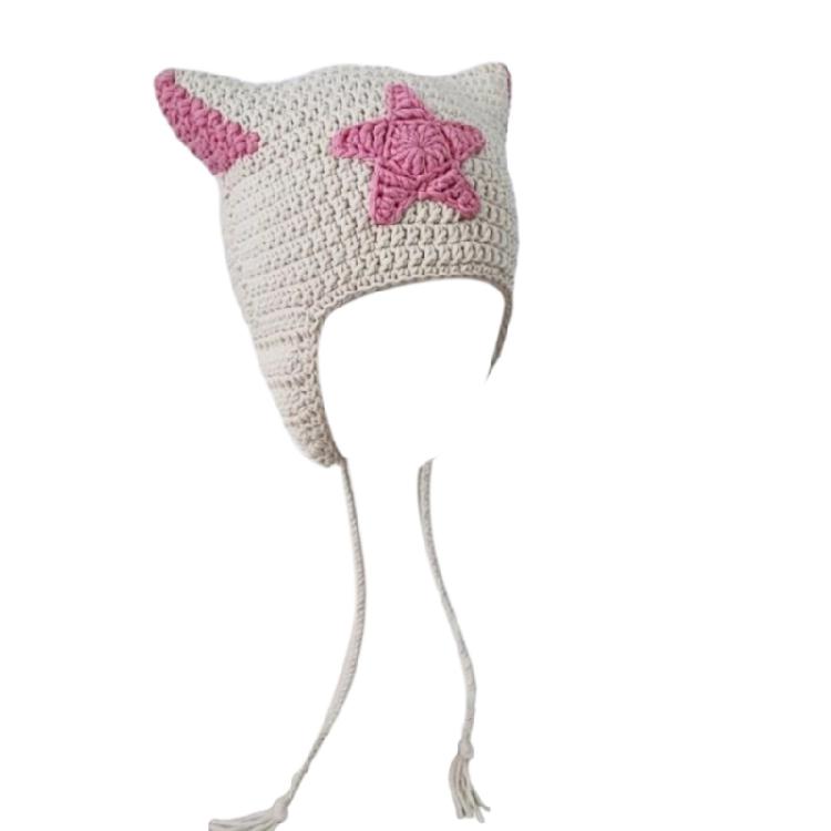 Roztomilá kočičí ušní čepice Y2K Sweet Girl Čepice Čepice Pletení Kontrastní barva Čepice Móda Lebka Čepice Dámský pulovr Čepice Pokrývka hlavy