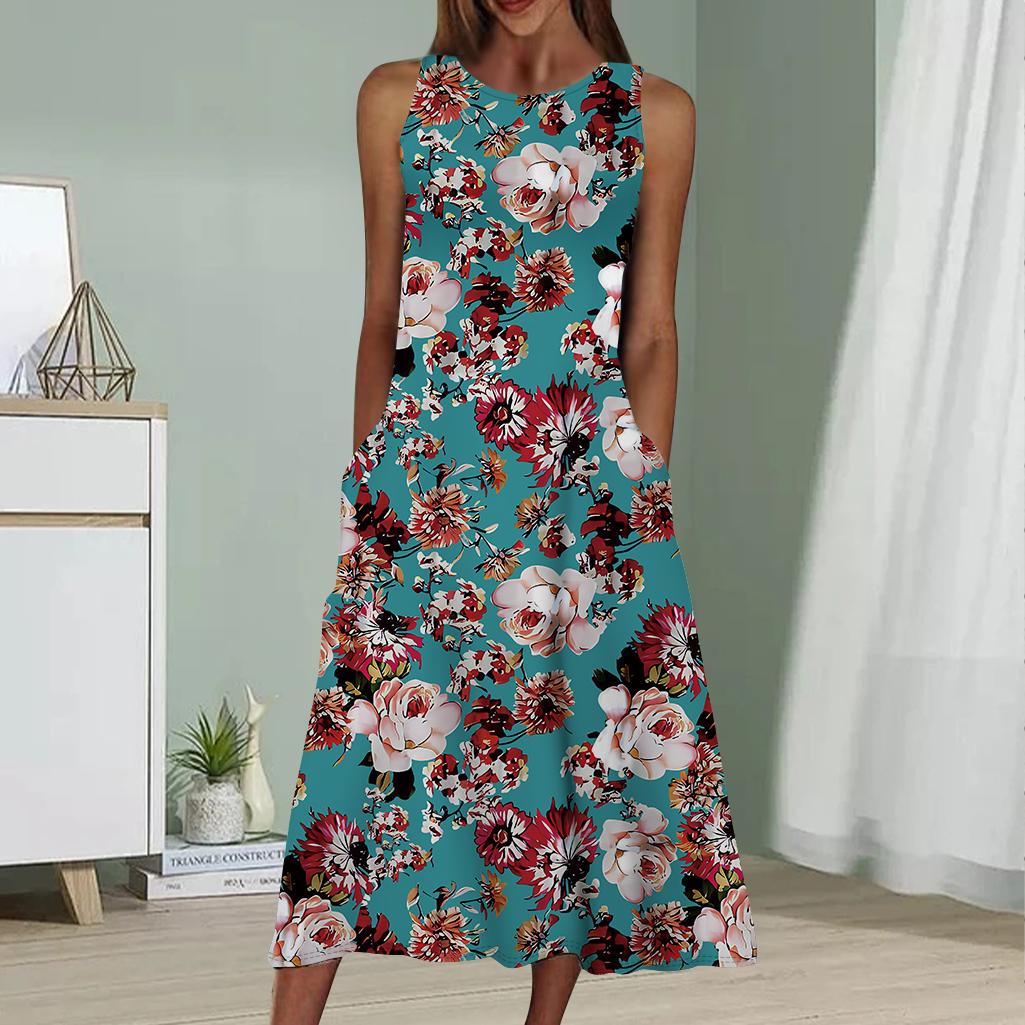 

Летнее модное сексуальное платье без рукавов, мягкое повседневное платье с принтом 3D-красных цветов, платье без рукавов на бретельках XS зелёный
