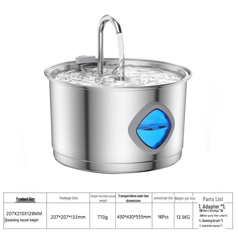 Cross-Border Stainless Steel Cat & Dog Water Fountain - Silent 2.8L Pet Water Dispenser