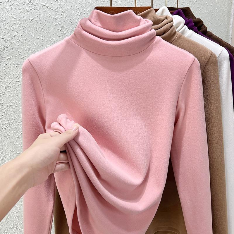 Double-sided German velvet turtleneck bottoming shirt for women's autumn and winter new long-sleeved T-shirt inside, heating and warm top