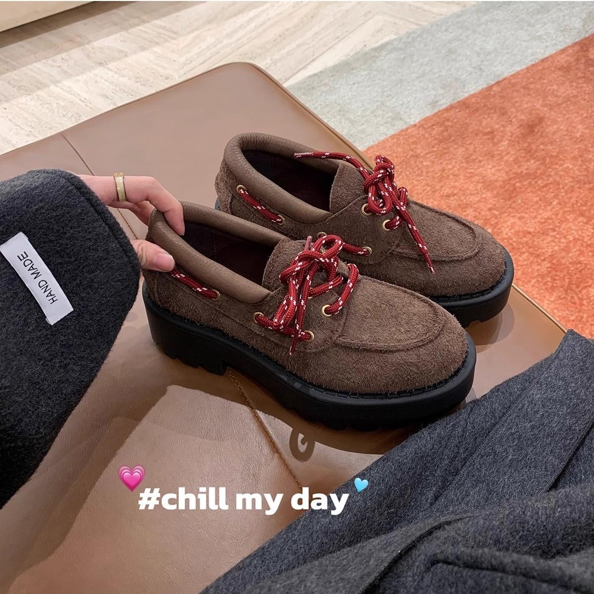 

Версия из коровьей кожи ~ виноградная мама с той же ретро шнуровкой, универсальный блочный каблук, толстая подошва, увеличивающие рост британские маленькие кожаные туфли, женские лоферы 40 коричневый