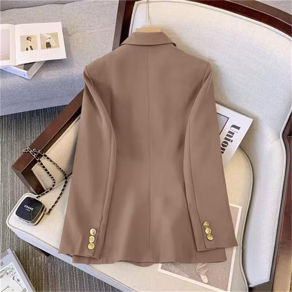 Spring Autumn Women Temperament Blazer Long Sleeve Double Breasted Slim Coat Fall Spring Suit Jacket Office Lady Casual Outwear