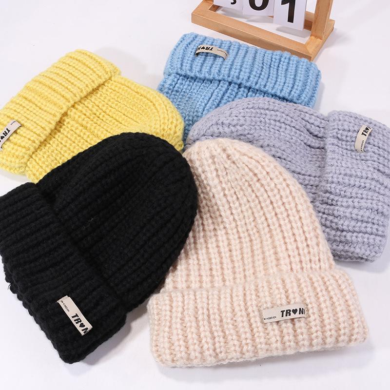 New Loose Knitted Hat for Women In Autumn and Winter Face Showing Small Wool Hat Personalized Letters Warm Cold Hat Couple Pullover Hat