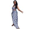 European and American women's clothing sexy hottie neck tube top short striped top women's African fashion high waist skirt set