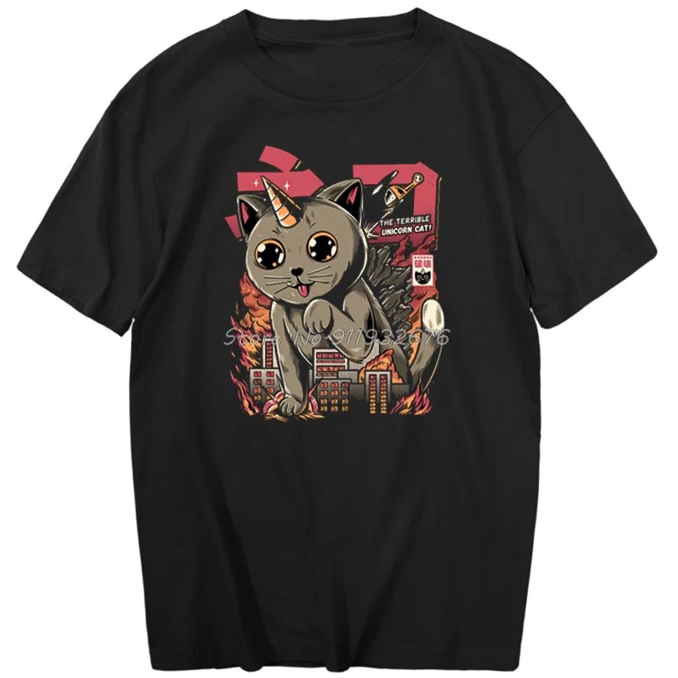 Huge Cat Destroying The City T Shirts Men Hip Hop Summer Short Sleeve Mens T Shirt Fashion Brands T Shirts  T Shirts