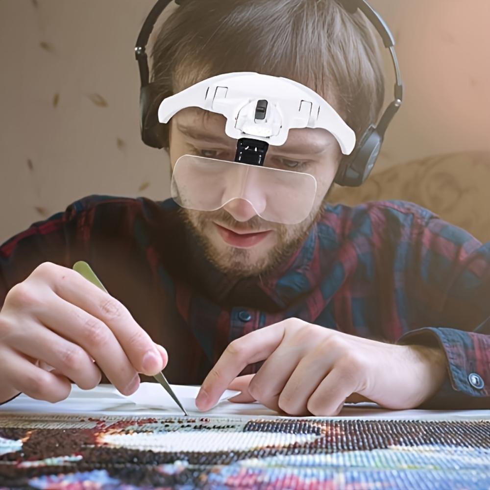 Head Magnifier With LED Light, Adjustable Headband, 5 Interchangeable Lenses 1.0X‑3.5X, For Model Making, Repair, Jewelry Work