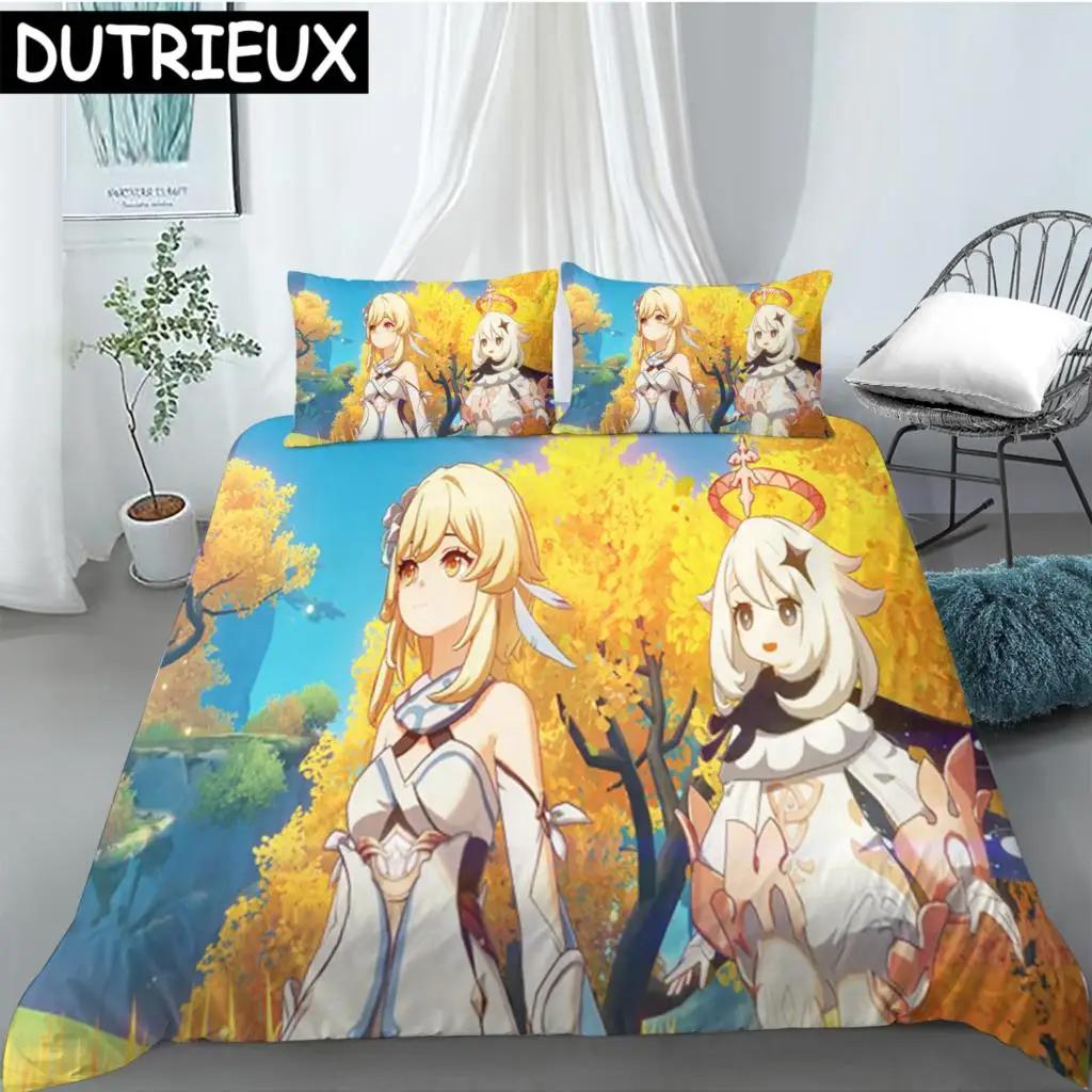 Hot Sale Game Anime Genshin Impact Printed Bedding Set Duvet Covers Pillowcases Comforter Bedding Set Bedclothes Duvet Cover 03