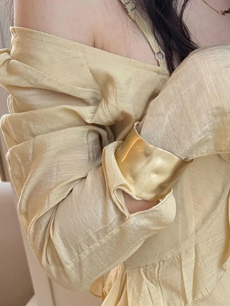 Pulseira de Liga Moderna Irregular Dourada Brilhante Aberta