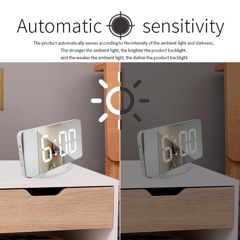 Digital Alarm Clock Large Display LED Mirror Electronic Clocks with Snooze Dual USB Ports 3 Adjustable Brightness Home