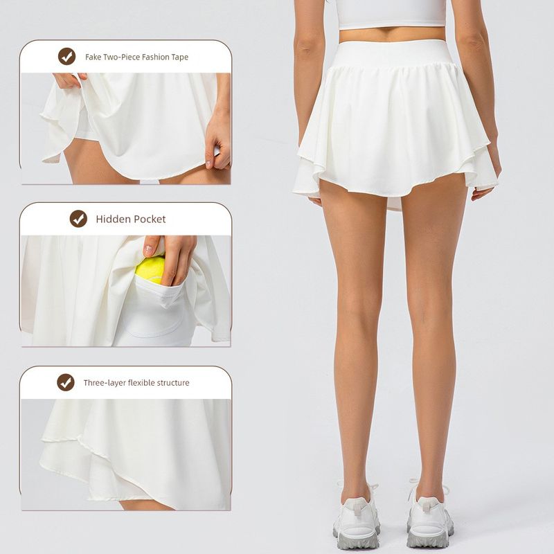 Spring and Summer New Arrival Yoga Exercise Skirt Loose Breathable Running Culottes Fashion Tape Fake Two-Piece Gym Short Skirt Tennis