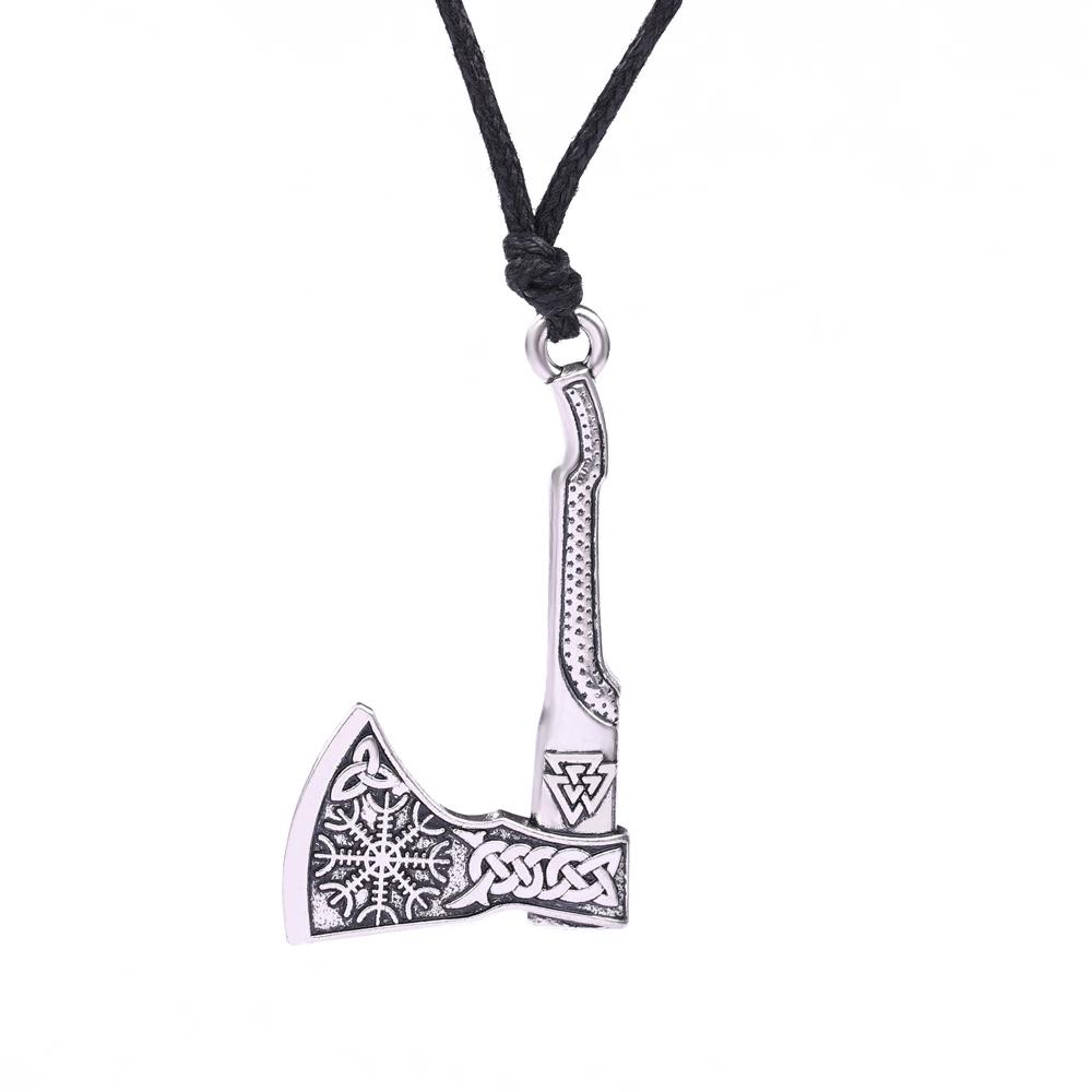 Viking Axe Necklace for Men Norse Runes Compass Pendant Vintage Amulet Jewelry Male Boy Gifts