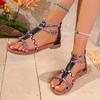 Fashion Bohemian Womens Flat Sandals Clip Toe Braid Ankle Strap Roman Shoes Woman Lightweight Printed Beach Sandalias Mujer Chaussure