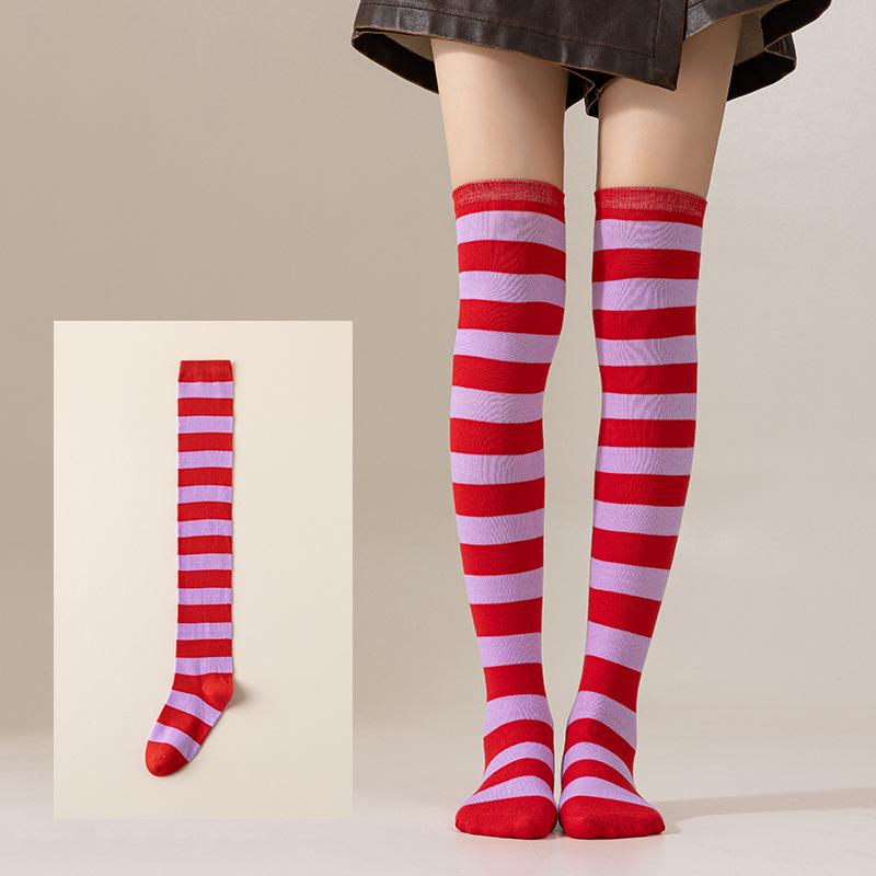 Damen Overknee Socken mit Kreuzstreifen für Halloween, Weihnachten, Karneval, Tanz und Japanische Festivals