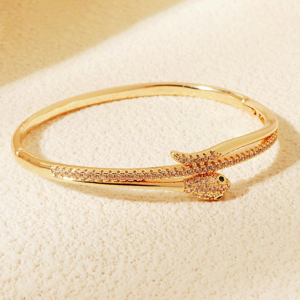 

Miallo Trendy Copper Zircon Snake Bracelet 18K Gold Plated Crystal Animal Open Bangle Fashion Wedding Party Jewelry Accessories