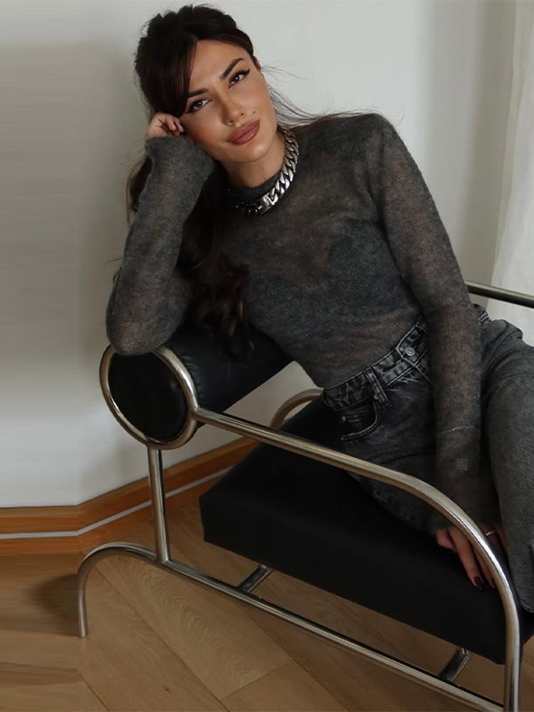 Women's Short Hollow Shoulder Pad Knitted Sweater Women's Round Neck Thin Pullover Sweater White Black Grey Sweater Pullover 2025 New Collection