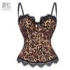 Women Leopard Print Lace Up Boned Corset Top Slimming Push Up Bustier Crop Top