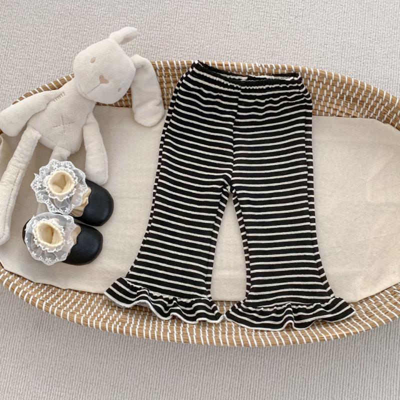 KAYOU DOU Kids  Ribbed V-Neck Cardigan & Striped Flare Pants Set 73CM