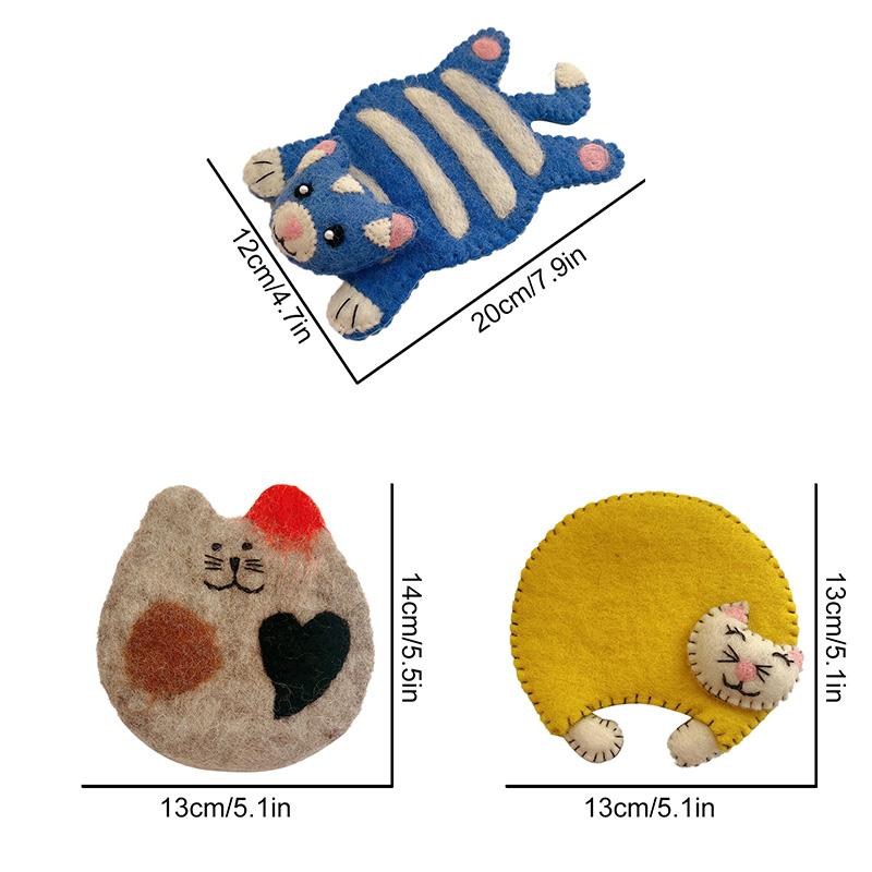 1Pc Wool Felt Desktop Placemat Cute Cup Mat Table Decor Kitchen Coasters Cat Cartoon