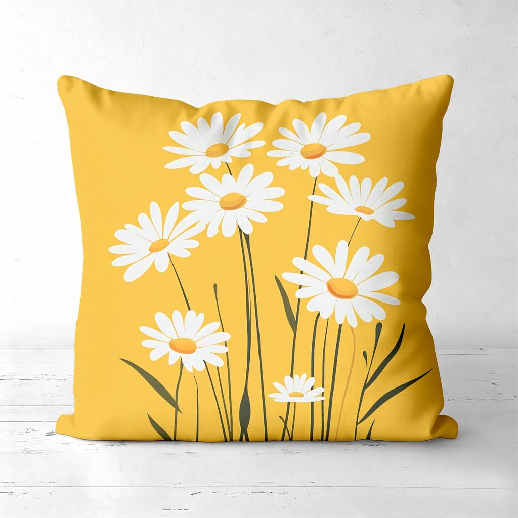 Yellow and White Flower Patterned Cushion Covers Polyester pillowcase, sofa decorative cushion cov Headboard Pillow