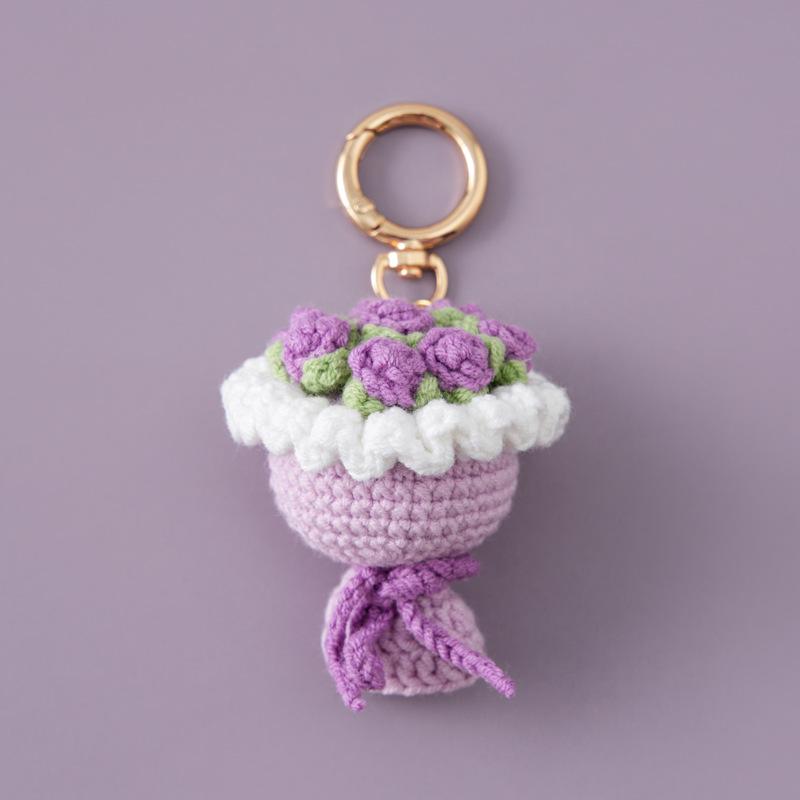 Stuffed Plants Sunflowers Roses Handmade Crochet Flowers Keychains Small Pendant Backpack Hangings Christmas Birthday Gifts