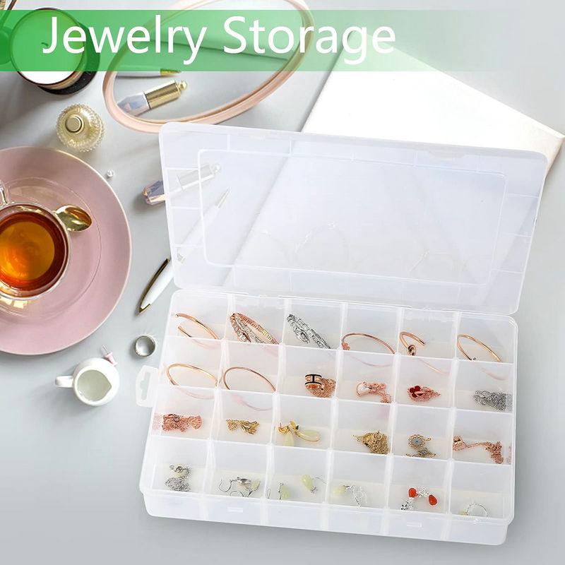 Large 24 Grids Plastic Organizer Box Adjustable Dividers Clear Storage Box for Jewelry, Art DIY Crafts, Washi Tapes, Beads