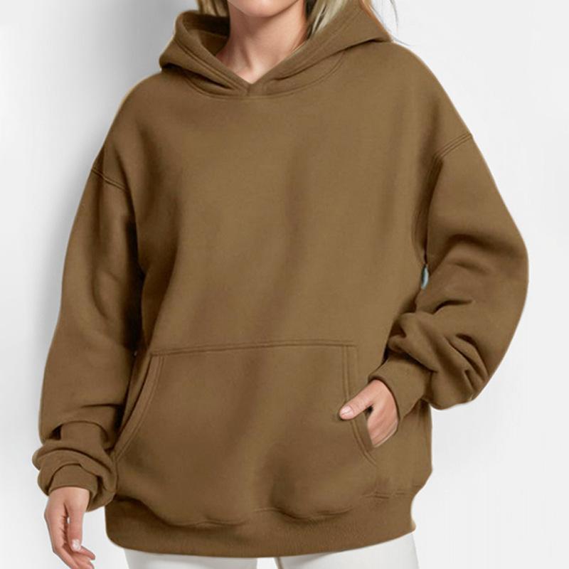 

Women s clothing, new spring models in Europe, America, solid color personalized casual hooded long-sleeved loose sweater 3XL світло-коричневого кольору