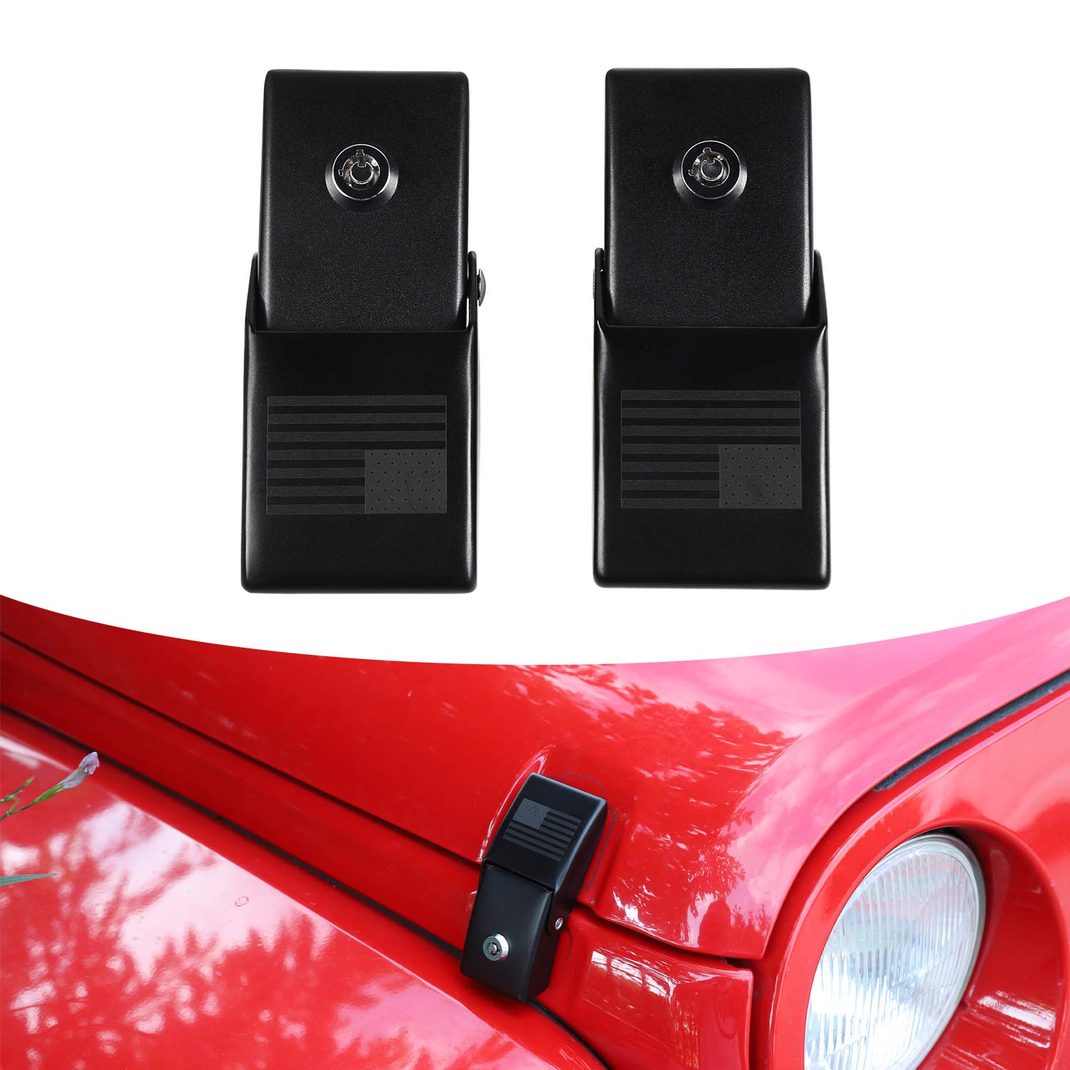 

JeCar Замок капота Комплект защелки замка капота для Jeep Wrangler 2007-2023 JK JKU чёрный