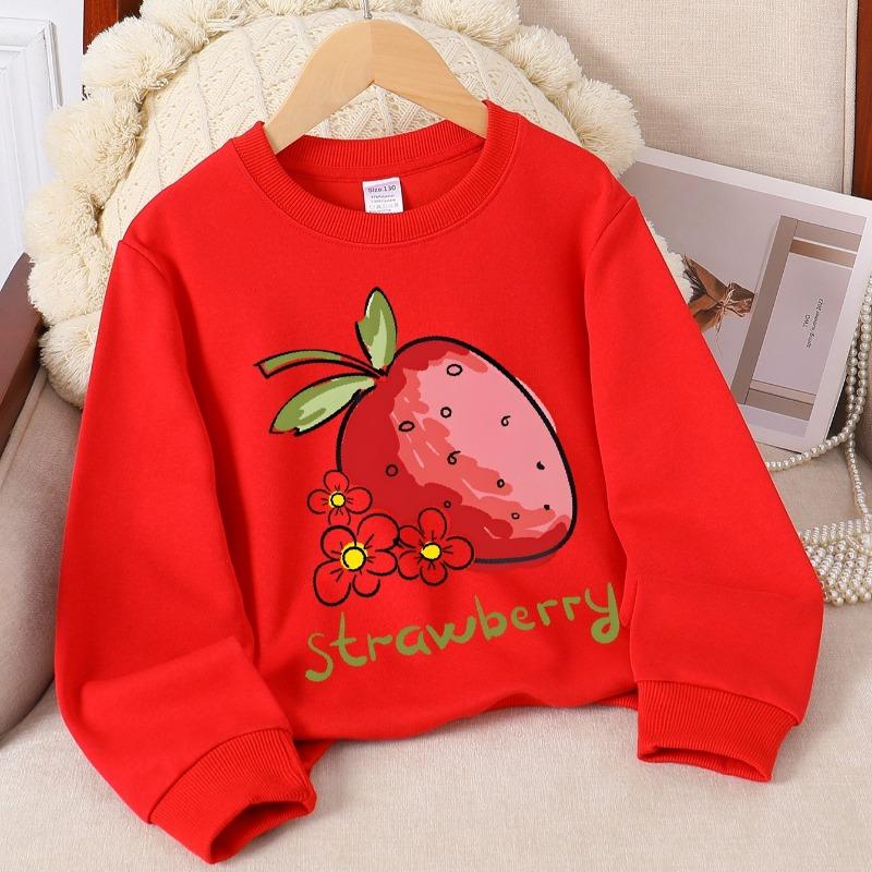 Kids Crewneck Sweatshirt, Strawberries with Flowers & Leaves Print,Casual Sportswear for Spring & Autumn
