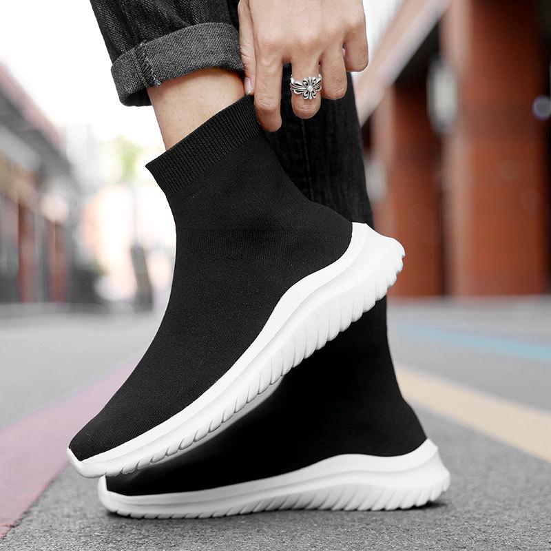 Spring & Autumn Flyknit High-Top Socks Shoes for Women & Men - Elastic Casual Short Boots