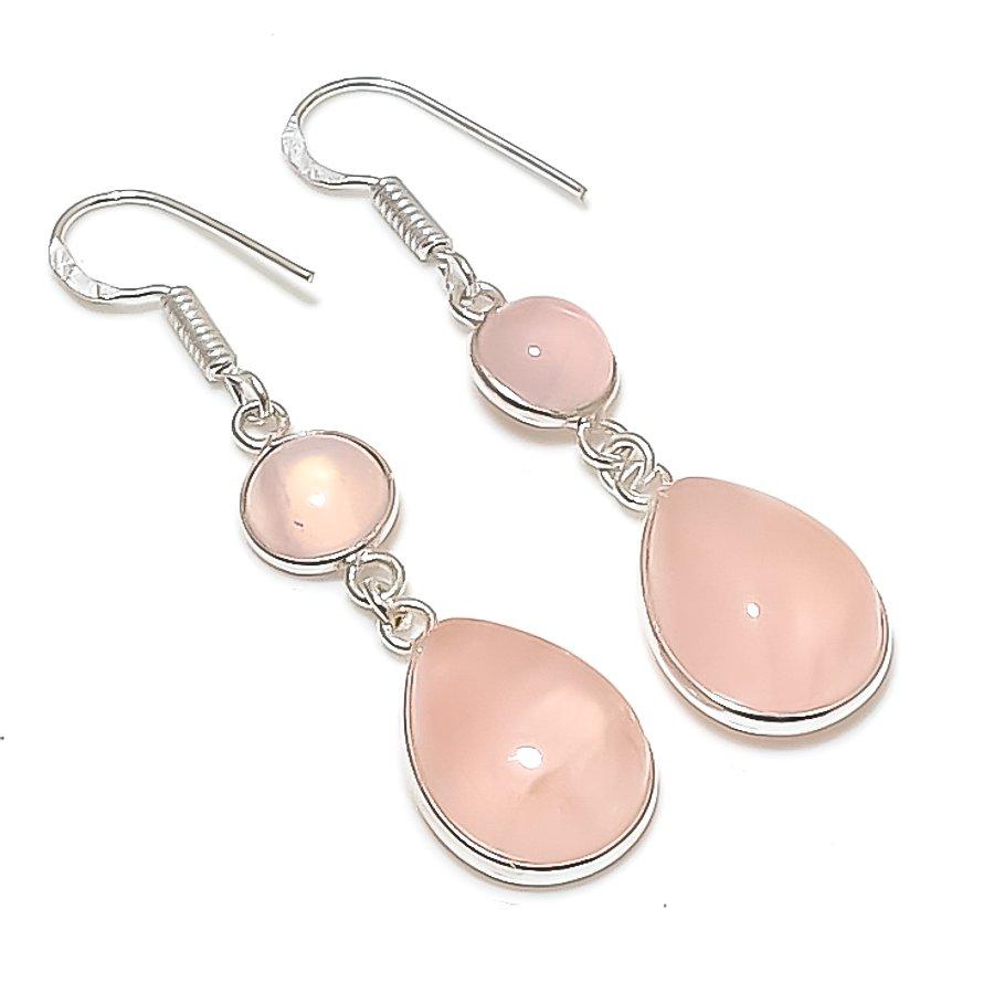 Natural Rose Quartz Gemstone Handmade 925 Sterling Silver Earring 2.09  AE-11781
