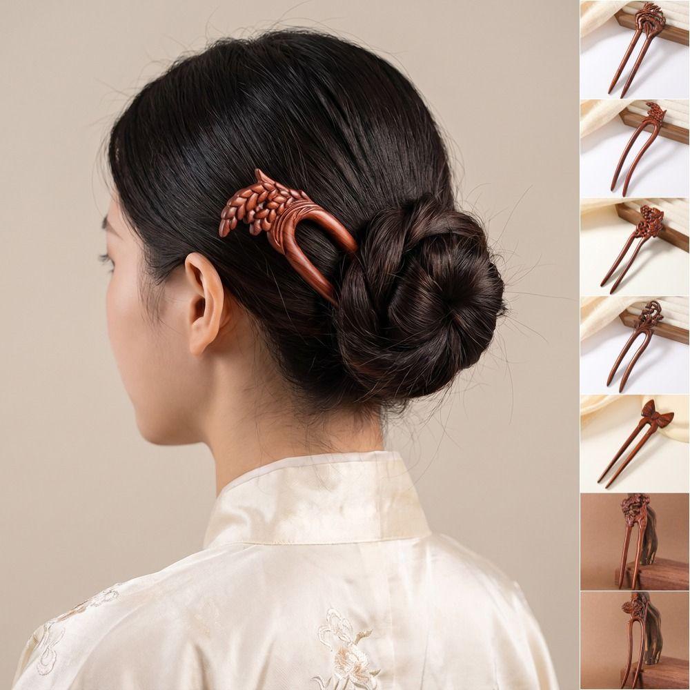 U-Shaped Wood Hairpin Double Side Hanfu Hair Accessories  Hanfu Headwear