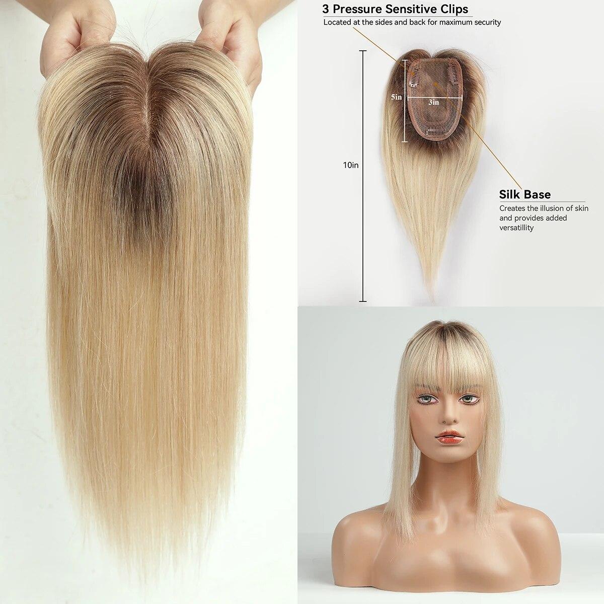 

HAIRCUBE Прямые человеческие волосы Remy, топперы с челкой, парик, шелковая базовая заколка в топпере, верхняя часть волос для женщин от выпадения волос, блондинка с эффектом омбре 33cm