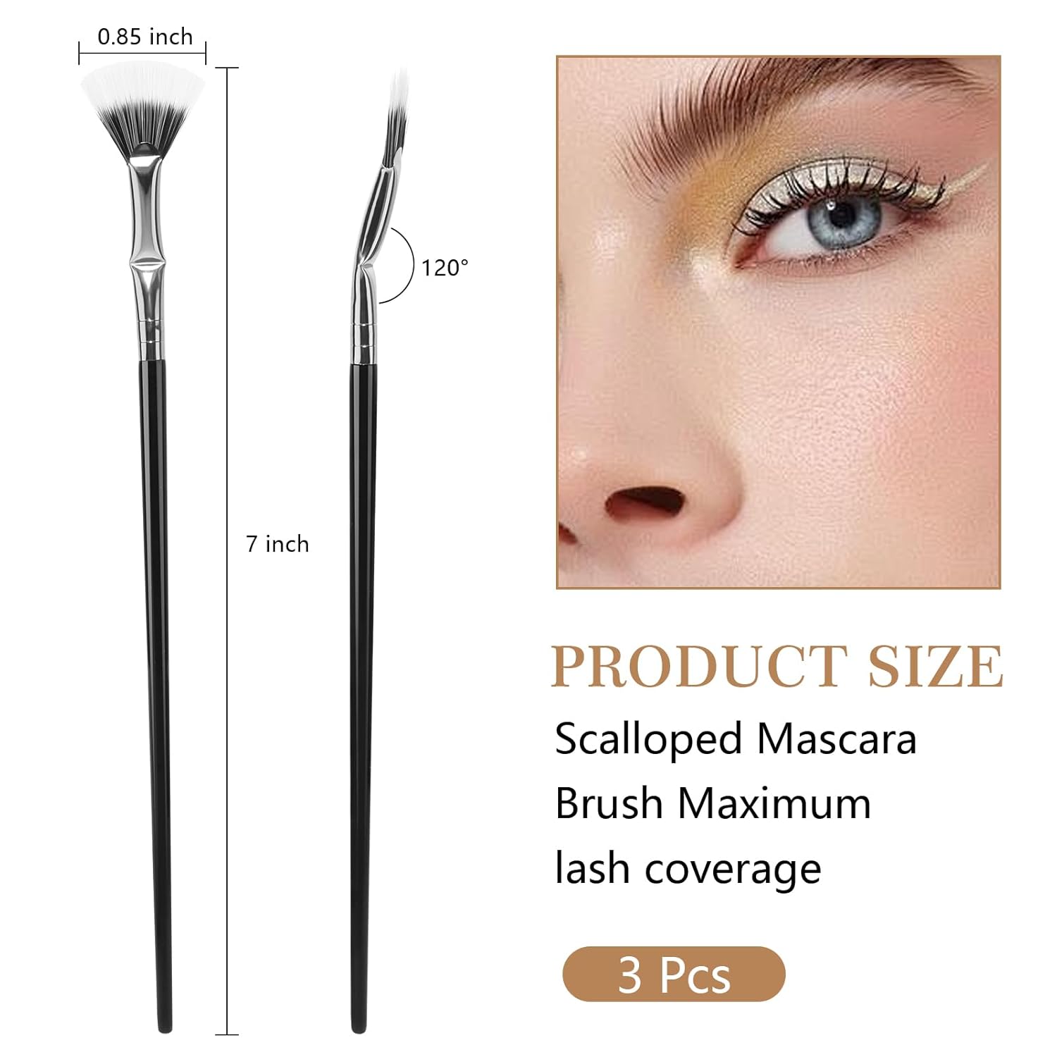 3 Pack Angled Lash Brush, Eyelash Brush Separator with Soft Bristles, Lash Fan Brush for Clump-Free, Lengthening & Volumizing, Lower Lashes