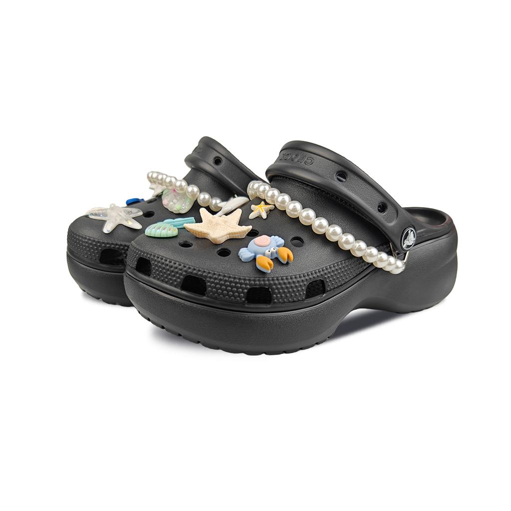 Crocs Classic Platform Clog Beach Walk Ocean Stars Trend Sweet Cool Hole Shoes Women's Black Blue