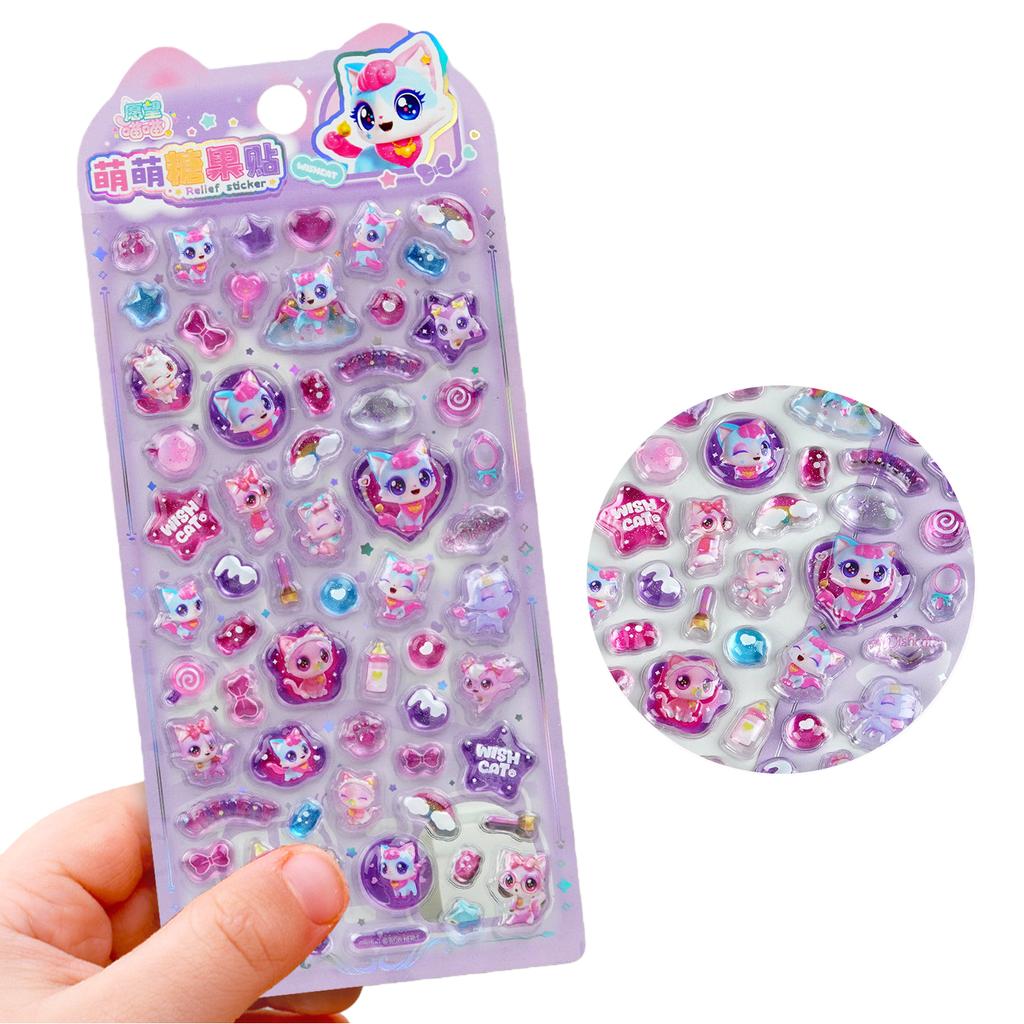 Cute Cartoon Candy Relief Stickers, 3D Shiny Decals for Kids Scrapbook Journal DIY Craft