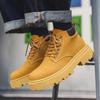 Autumn Versatile Rhubarb Boots Platform Tooling Boots Big Head Leather Shoes Men's Fashion Casual Martin Boots 66591-J