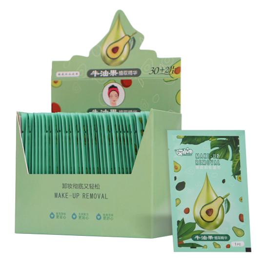 

32Pcs/Box Makeup Remover Wipes Gentle One Piece Packaging Wash-free Portable Safe Cosmetics Tool Non-woven Fabric Avocado Essence Makeup Removal Wipe зелёный