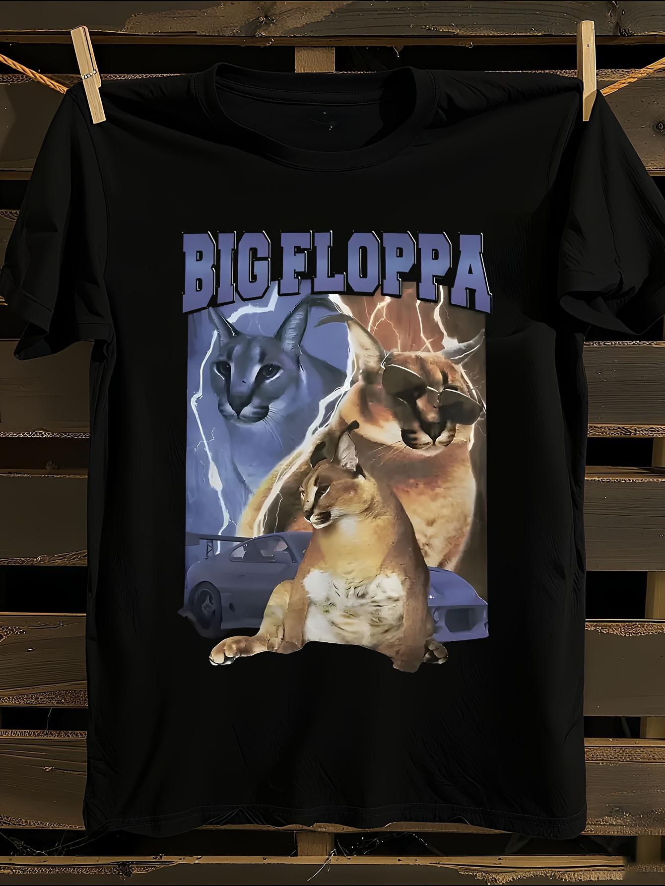 

& WoBIG FLOPPA Vintage Rap Cat Meme T-Shirt Mens Tshirt Womens Tshirts with Letters Print Short Sleeves T-Shirt Casual Street Tee Shirt Top XL