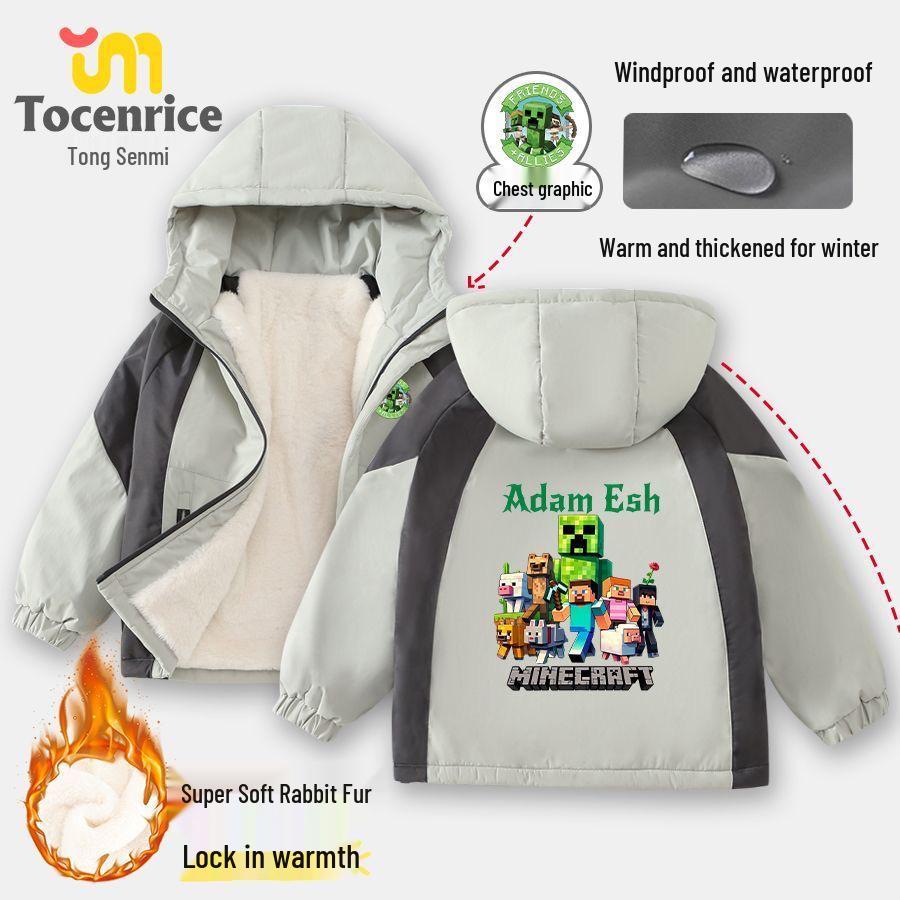 

Дитяча осінньо-зимова вітрівка Minecraft з кролячого хутра - Новий стиль 2025 року, утеплена куртка для хлопчиків 160cm
