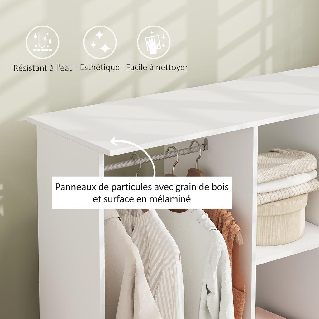 Wardrobe Closet Mobile Storage Furniture 6 Wheels 120 X 40 X 128 Cm In White Wood