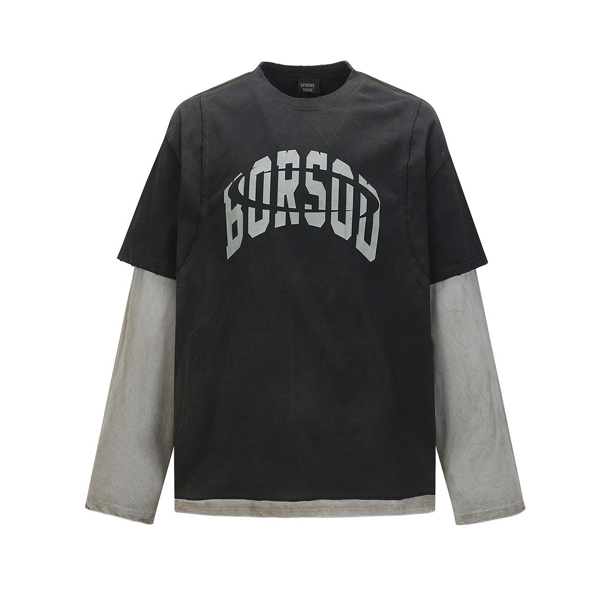Men s clothing autumn American tide brand wasteland wind washing old fake two-piece color matching sweater men S