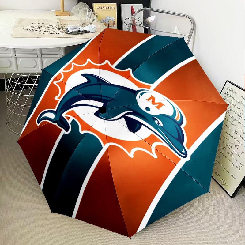 Dolphins Team Logo Artwork Umbrella Folding Umbrella, Automatic Umbrella 8-Frame for Travel, Camping Use Gift for Halloween Christmas