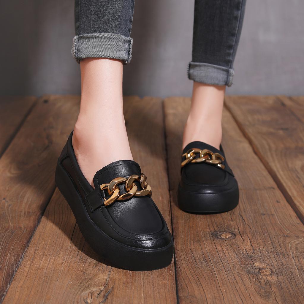 First layer cowhide loafers women's retro washed handmade leather women's shoes women's British style spring and autumn new single shoes