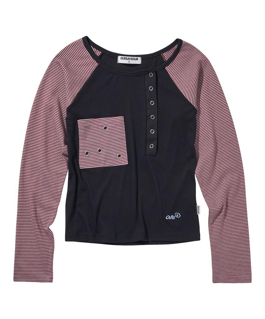 Awoseiawo Snap Stripe Contrast Long Sleeve Navy