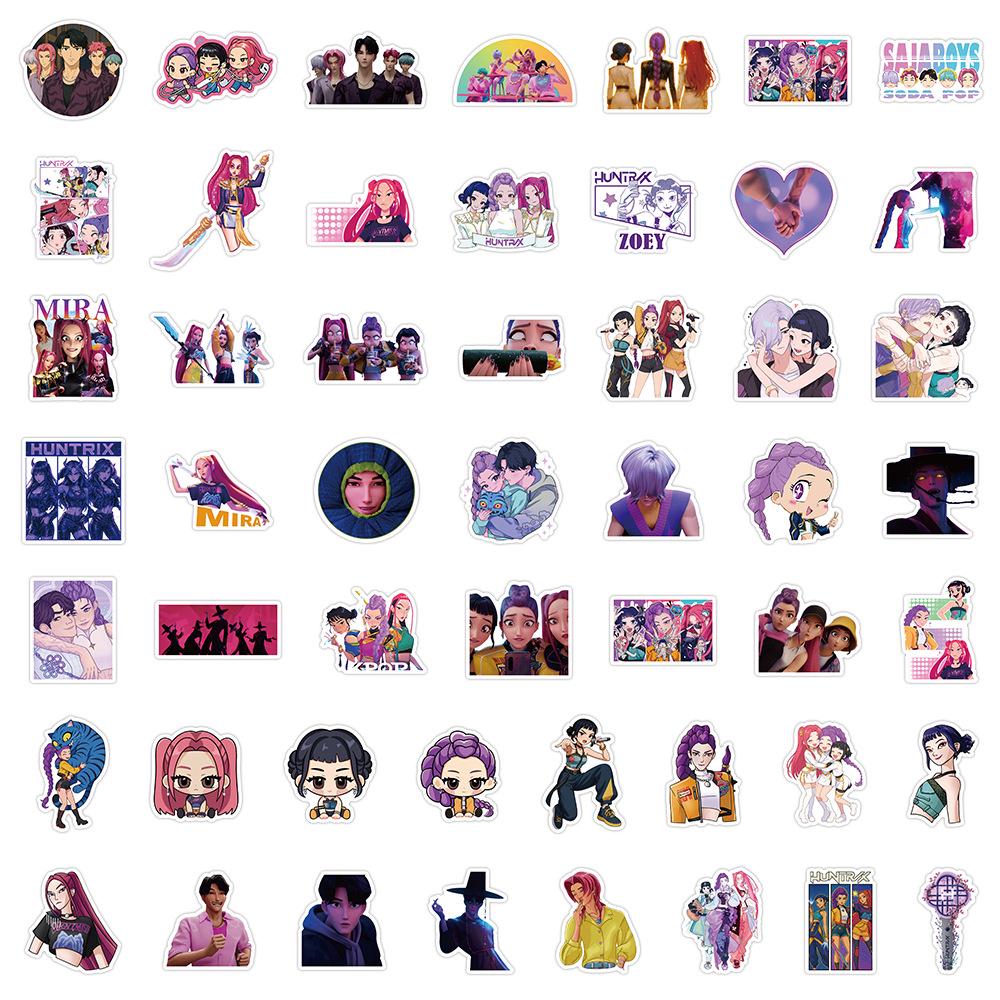 74 K-Pop & Demon Hunter Graffiti Stickers: Cartoon Animation Characters, Creative DIY Sets
