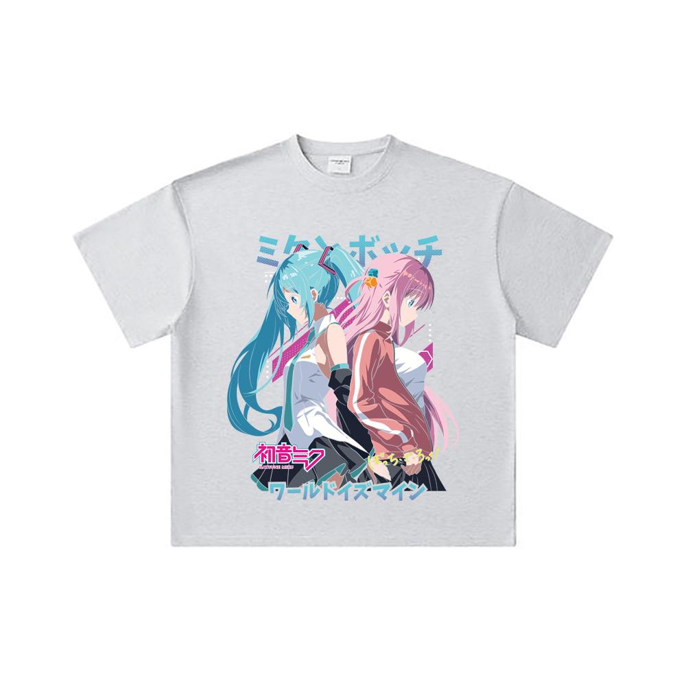 260 GSM Double Yarn 32 Count 100% Cotton Bocchi The Rock V3 Miku X Bocchi Print Unisex Heavy Cotton T Shirt