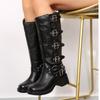 Woman Boots Knee High Platform Elegant Low Heel Motorcycle Boots Trend Punk Gothic New Rock Leather Fashion Shoes for Women