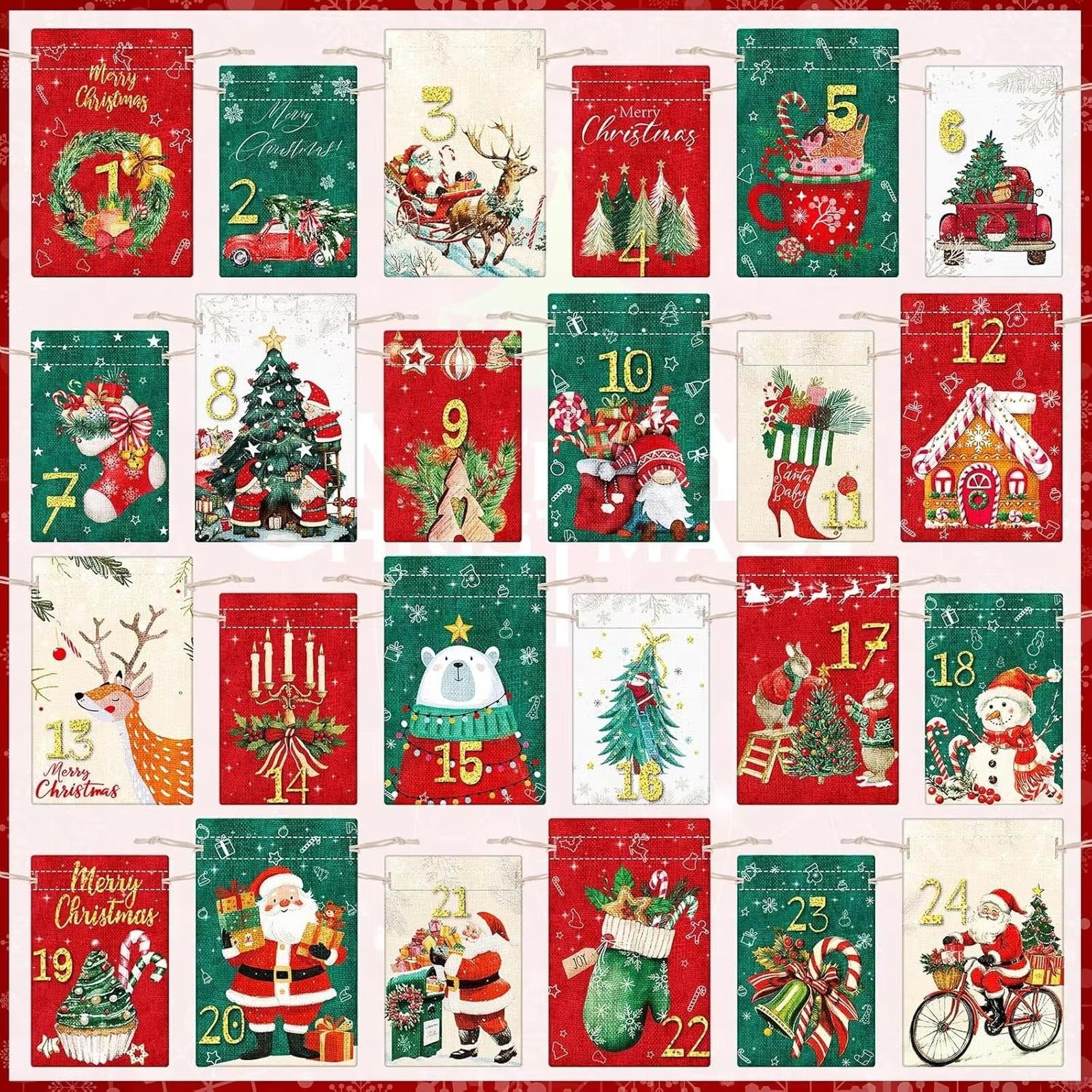 

New Christmas Advent Calendar Bags Countdown Gift Bags Candy Hanging Decor Bags one size